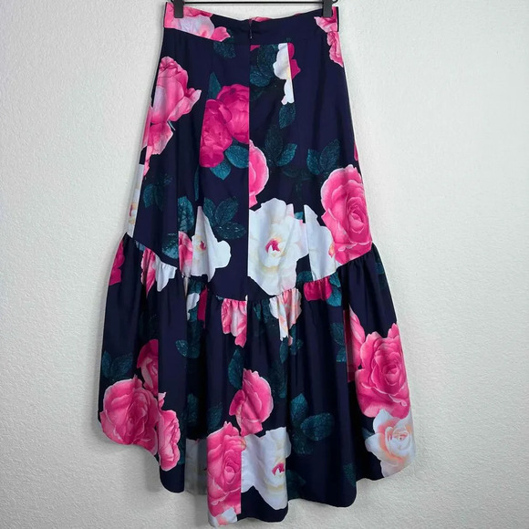 Eliza J Skirt Women’s Size 2 Floral Print Hi-Low Taffeta Ruffle Tiered Romantic - Picture 2 of 8